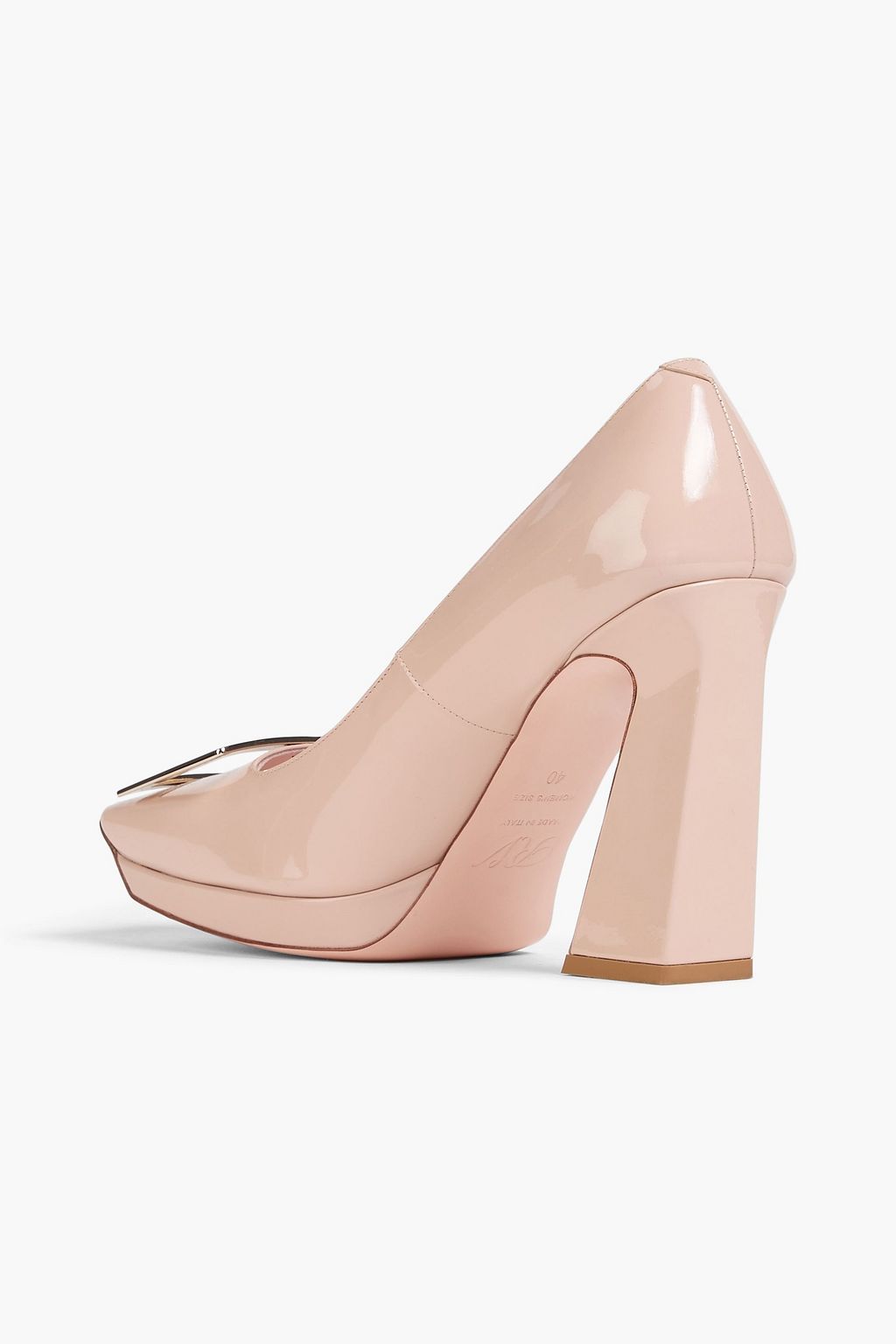 ROGER VIVIER حذاء بكعب عالٍ ونعل سميك من الجلد اللامع بتصميم مزركش