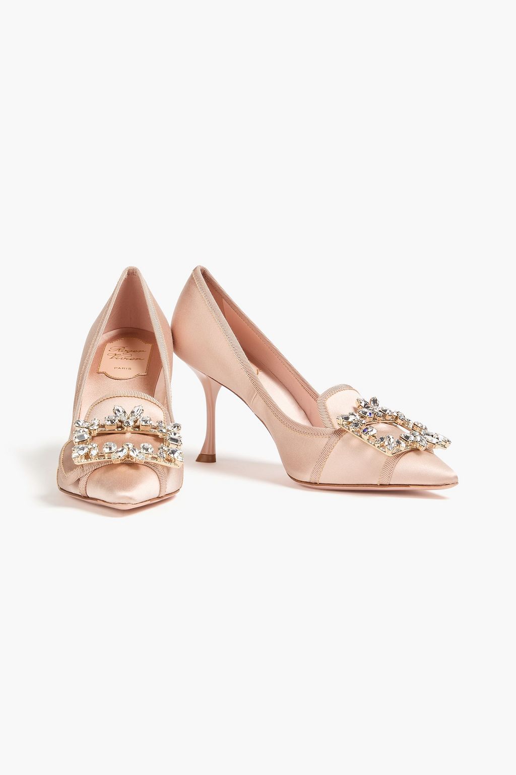 ROGER VIVIER Embellished grosgrain-trimmed satin pumps