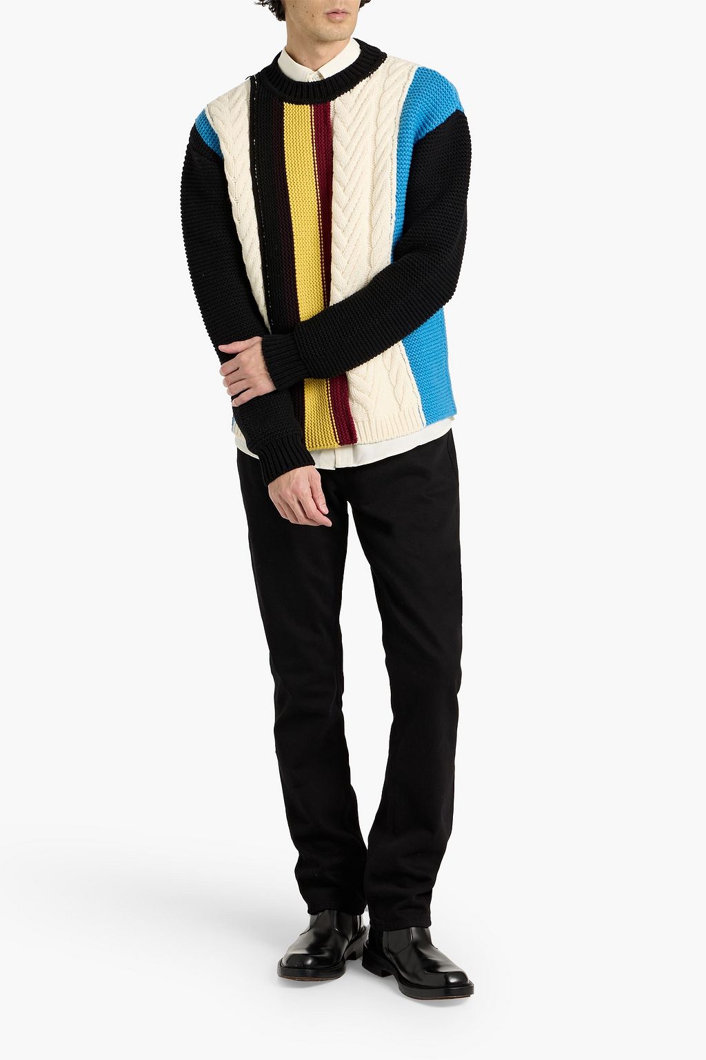 DUNHILL Striped cable-knit wool sweater