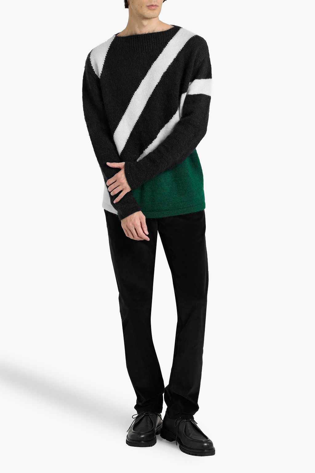 DUNHILL Striped jacquard-knit mohair-blend sweater