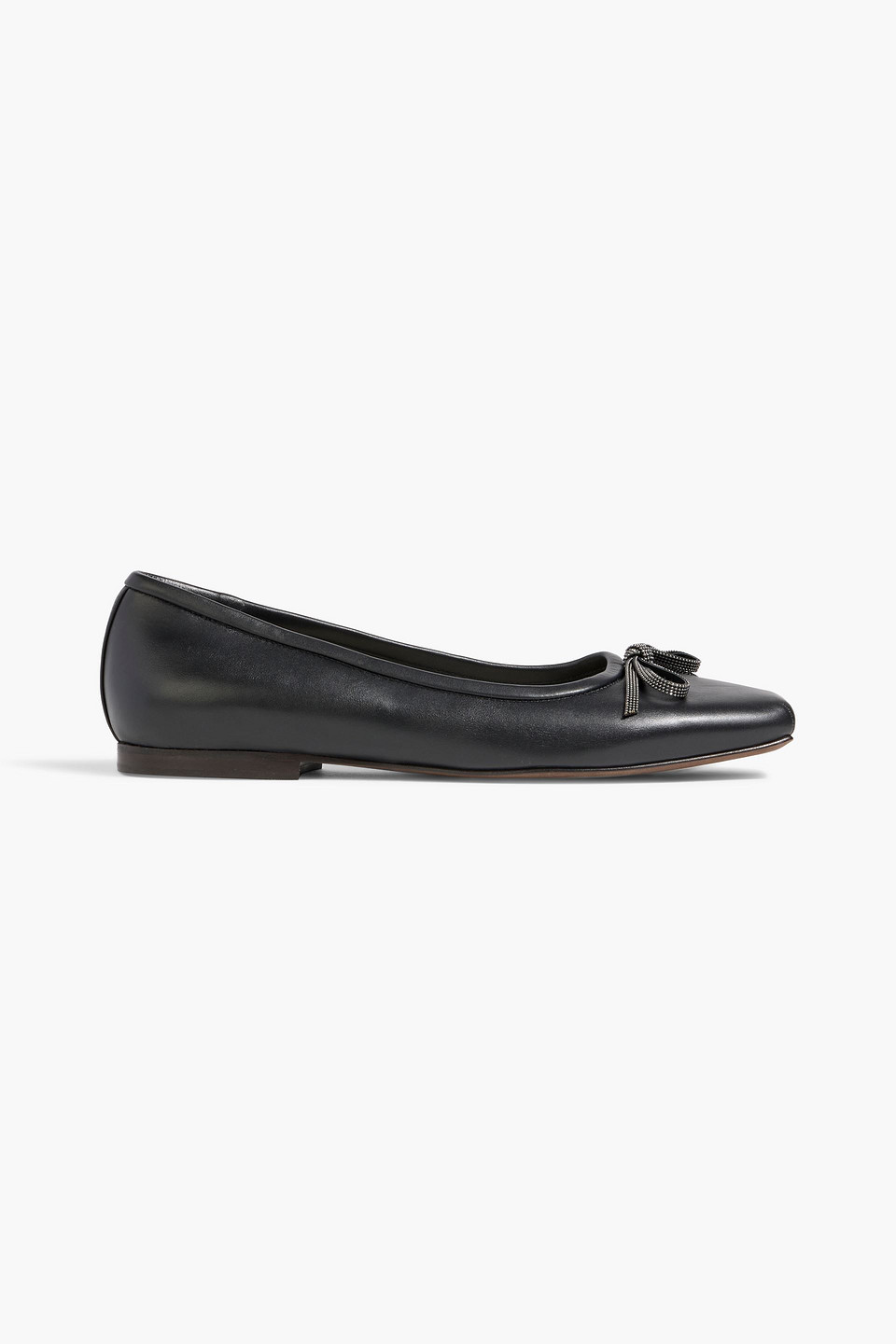 Brunello Cucinelli Bead-embellished Leather Ballet Flats In Black