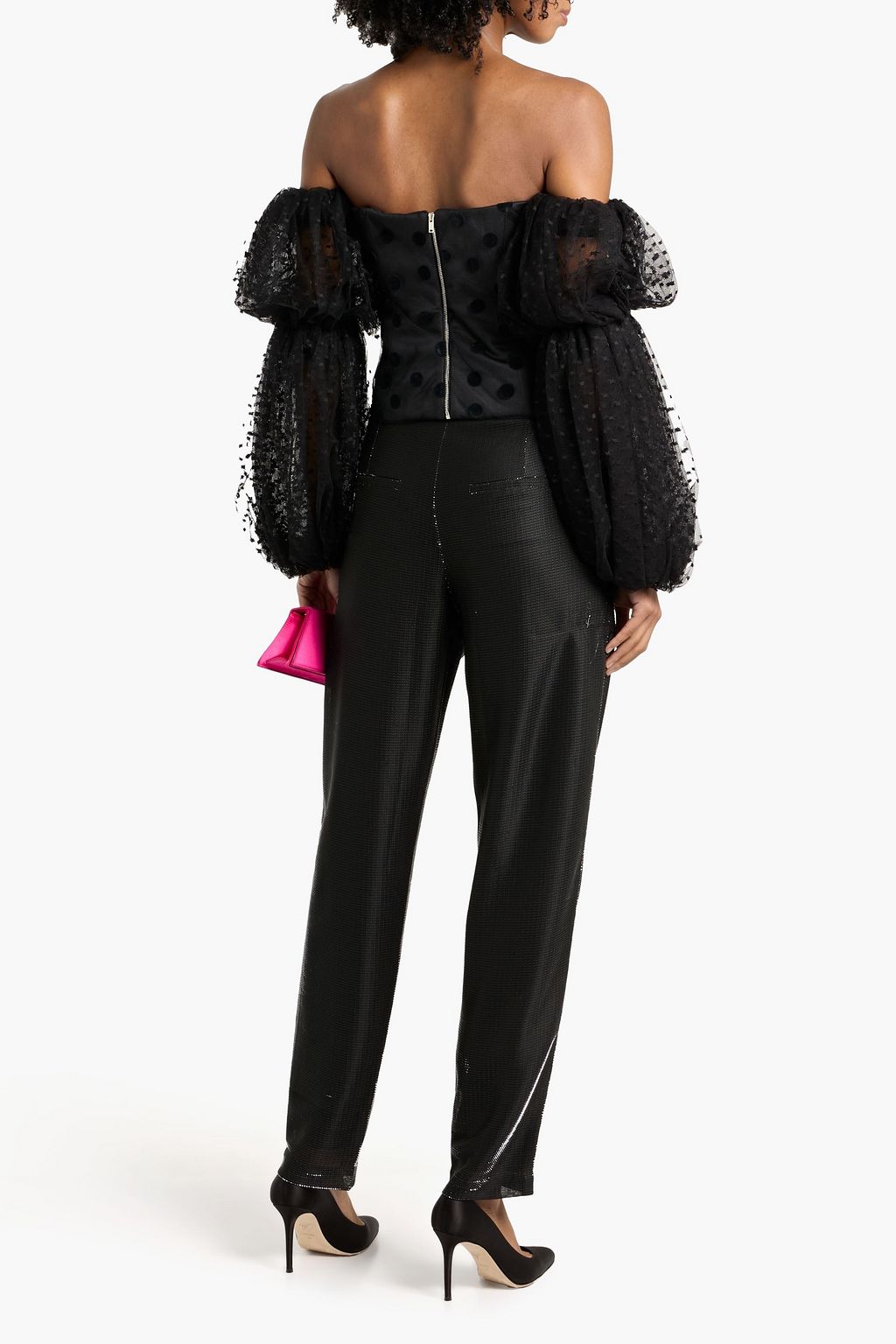 STELLA MCCARTNEY Off-the-shoulder cropped flocked tulle top