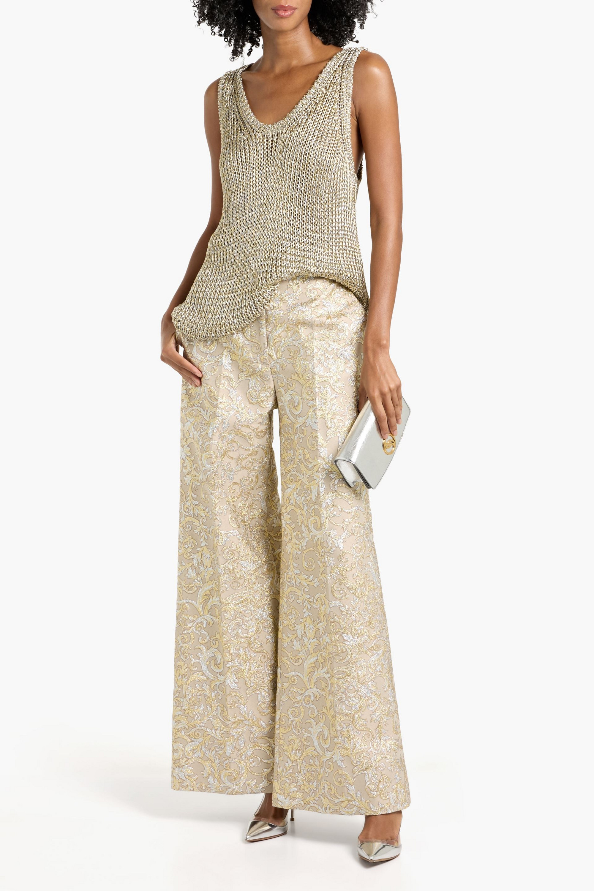 Stella McCartney Metallic brocade wide-leg pants