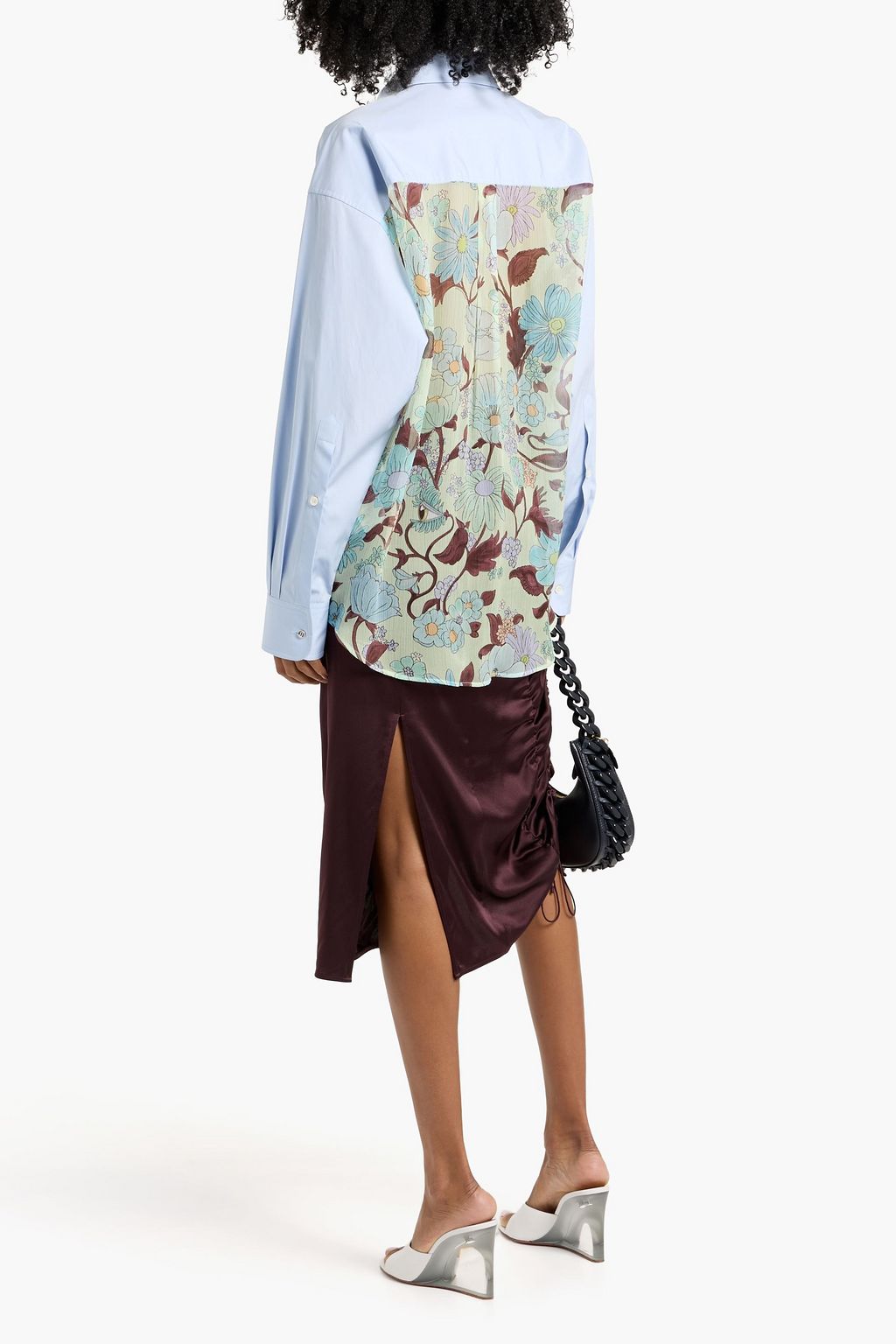 STELLA MCCARTNEY Floral-print crepon-paneled cotton-poplin shirt