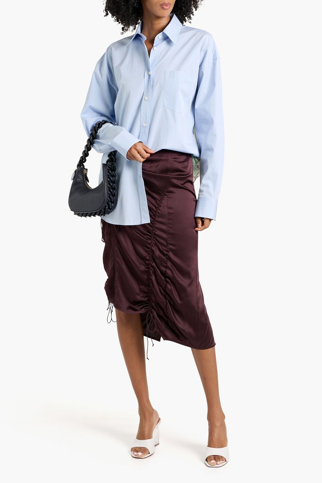 STELLA MCCARTNEY Floral-print crepon-paneled cotton-poplin shirt