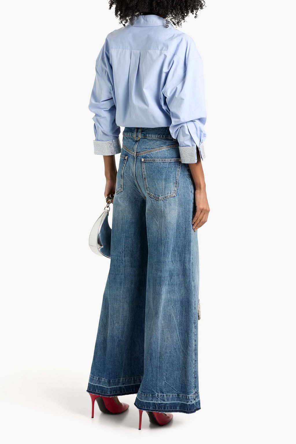 STELLA MCCARTNEY Crystal-embellished high-rise wide-leg jeans