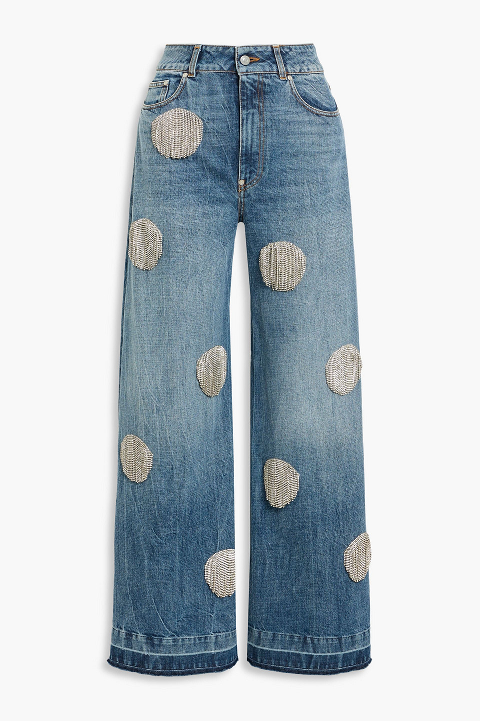 stella mccartney - crystal-embellished high-rise wide-leg jeans - blue - 27