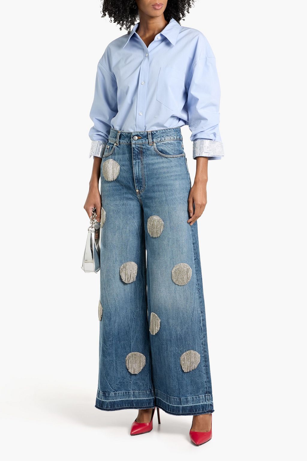 STELLA MCCARTNEY Crystal-embellished high-rise wide-leg jeans