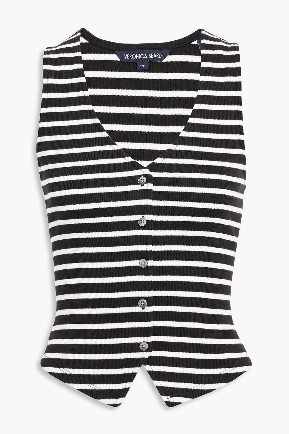 Veronica Beard Hoorne Striped Ribbed Pima Cotton-blend Top In Black