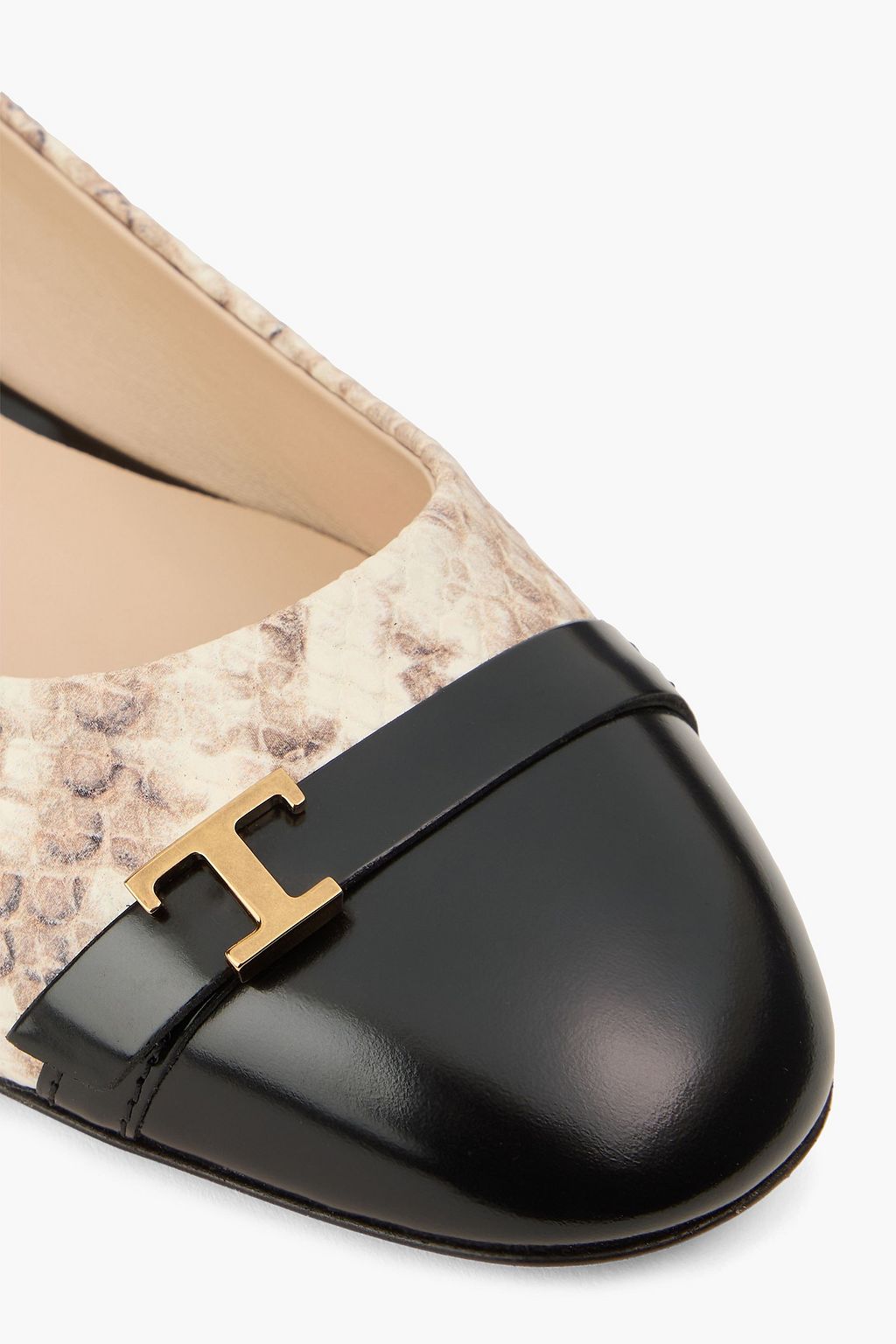 TOD'S Glossed and snake-effect leather ballet flats