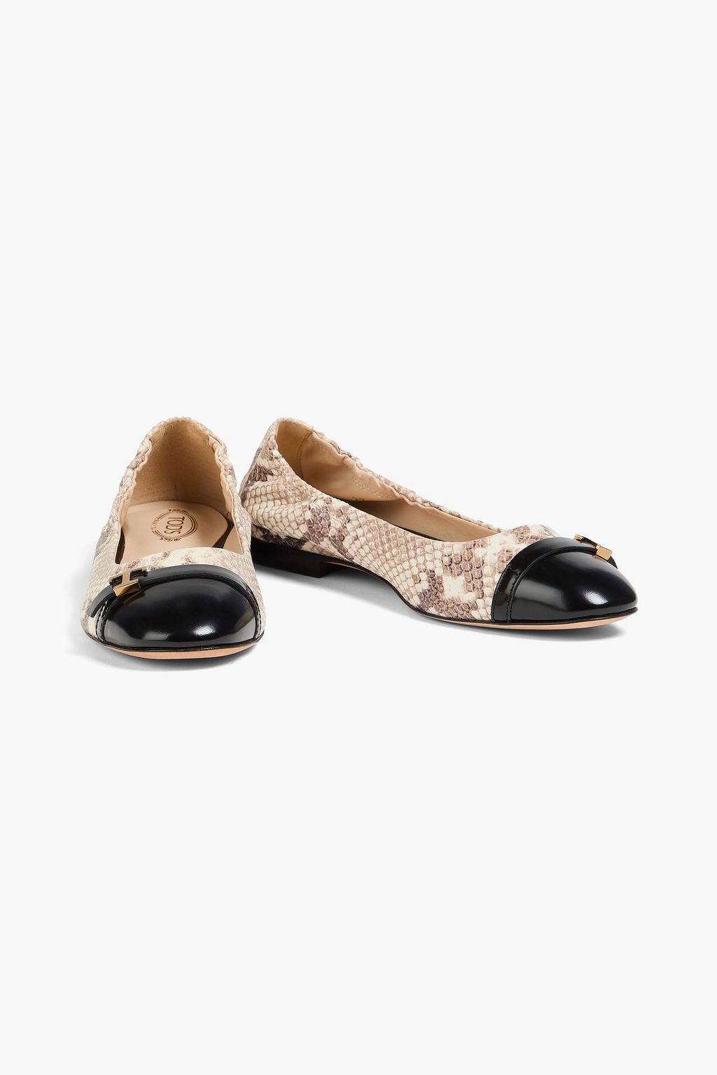 TOD'S Glossed and snake-effect leather ballet flats