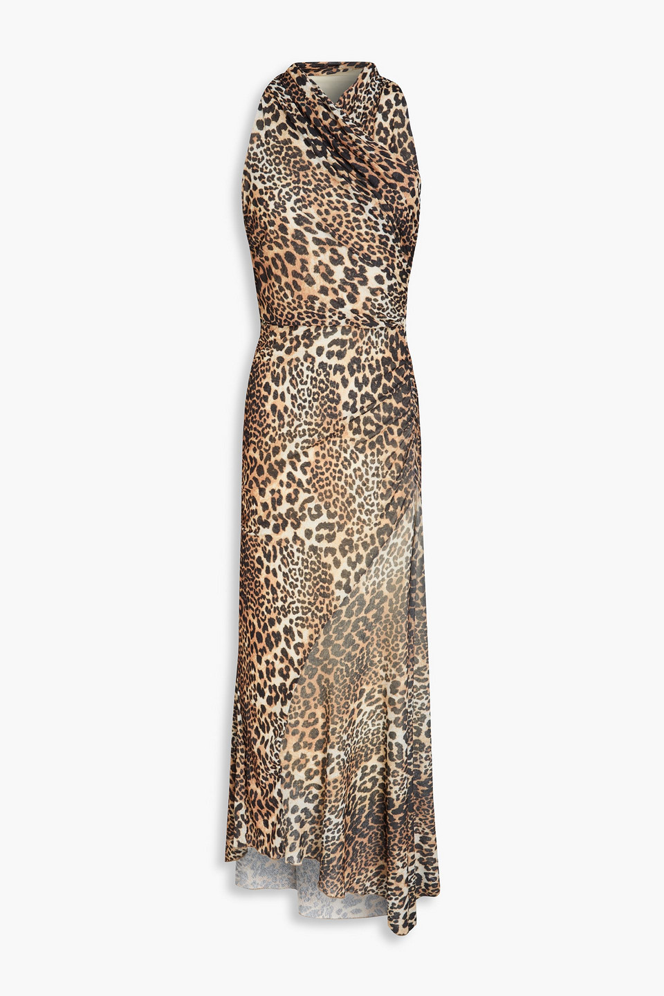 Ganni Cutout Leopard-print Stretch-jersey Maxi Dress In Multi | ModeSens