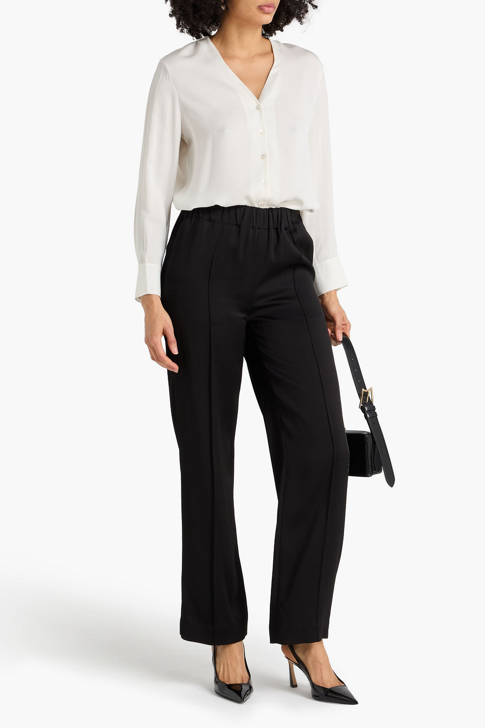  Another Tomorrow - Satinhose Mit Geradem Bein - Schwarz - S 
