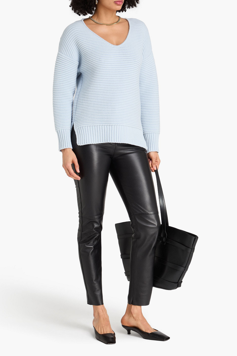  Another Tomorrow - Ribbed Merino Wool-blend Sweater - Blue - Xs 