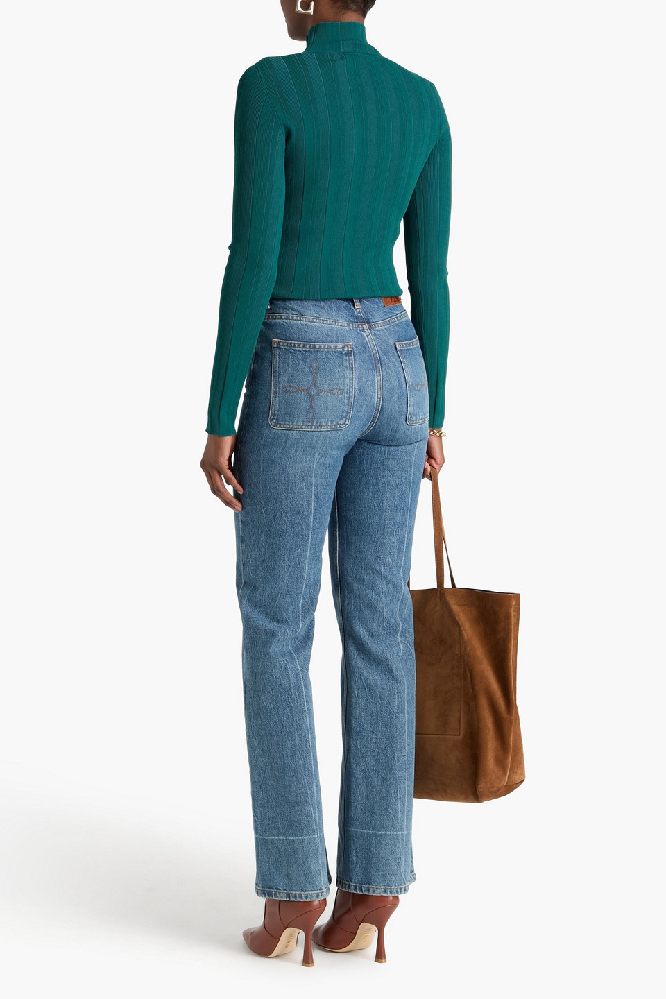  Another Tomorrow - Rollkragenpullover Aus Rippstrick - Blau - Xs 