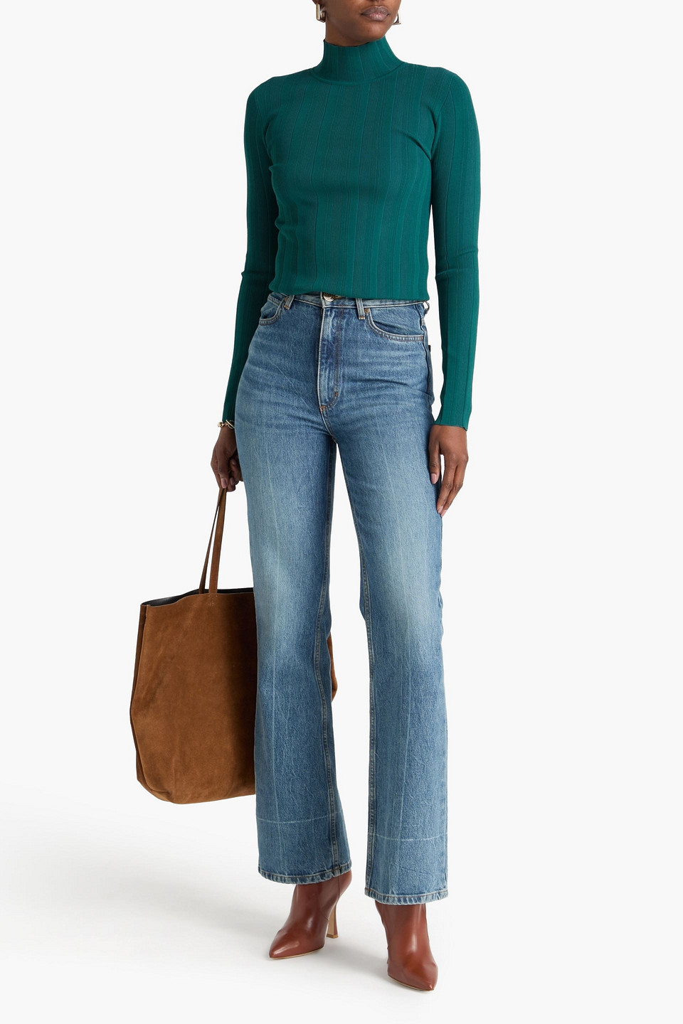  Another Tomorrow - Rollkragenpullover Aus Rippstrick - Blau - Xs 