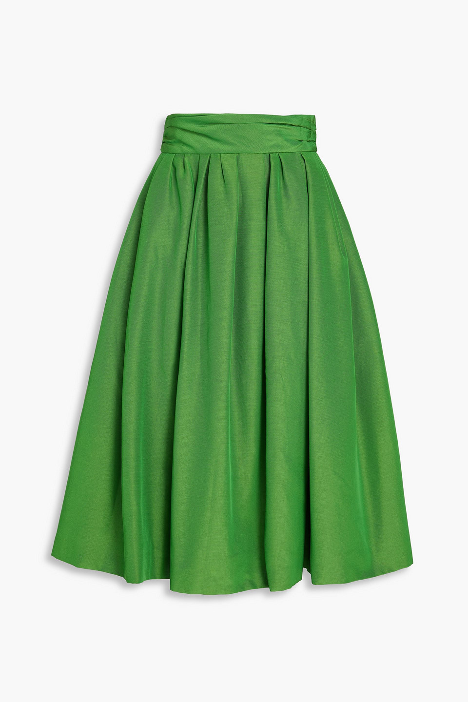 carolina herrera - pleated cotton-blend faille midi skirt - green - us 0