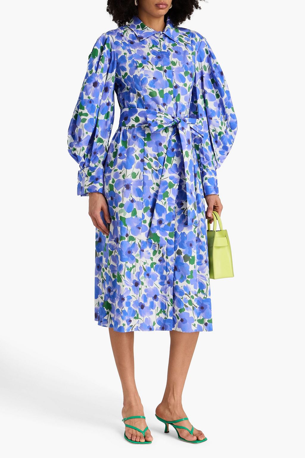 carolina herrera blue floral dress Carolina Herrera Cloudy Blue Floral Chain Halter Midi Dress