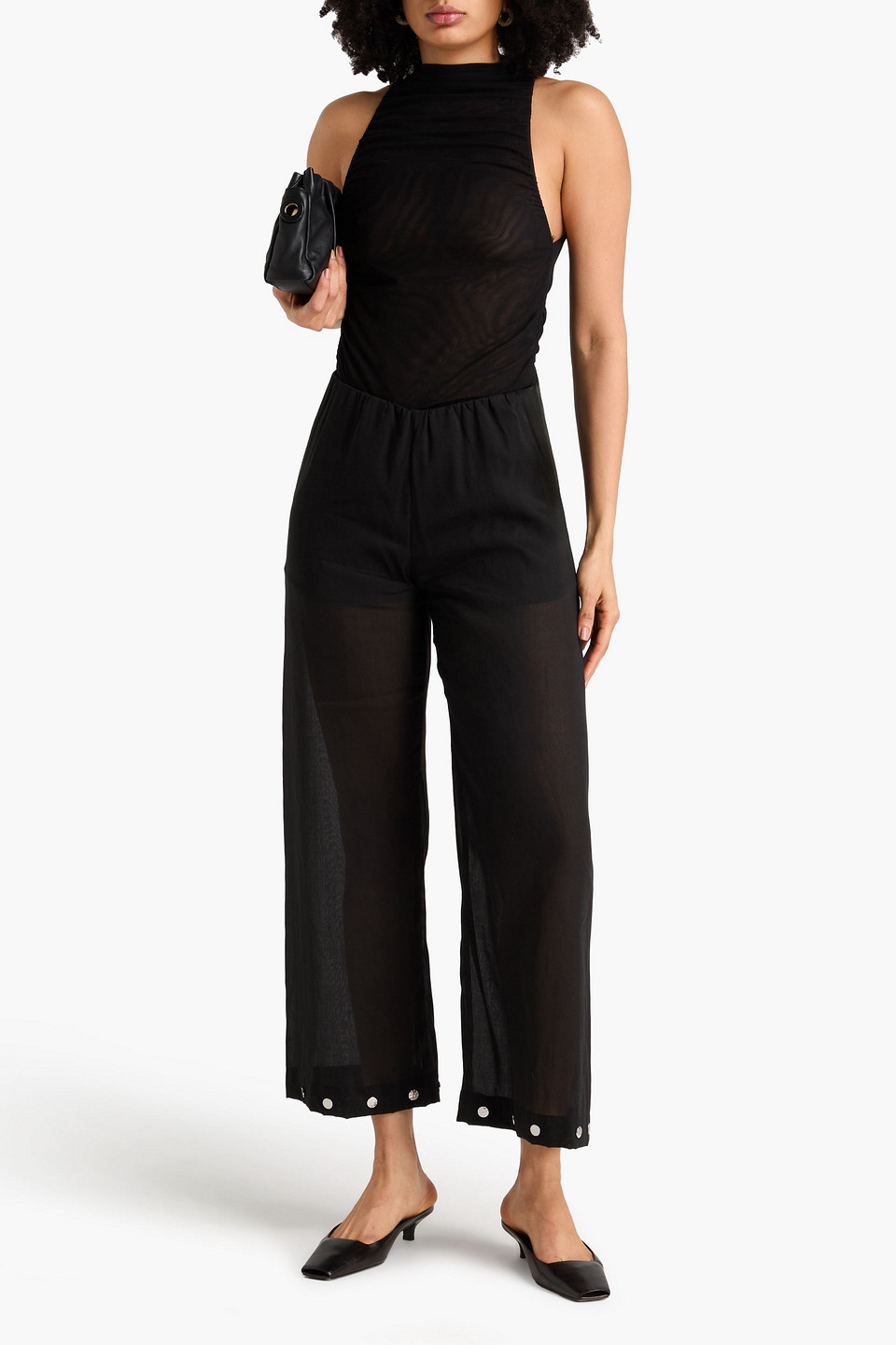  Nanushka - Hose „brenda“ Mit Geradem Bein Aus Organza Aus Einer Cupro-baumwollmischung Mit Nieten - Schwarz - Xs 
