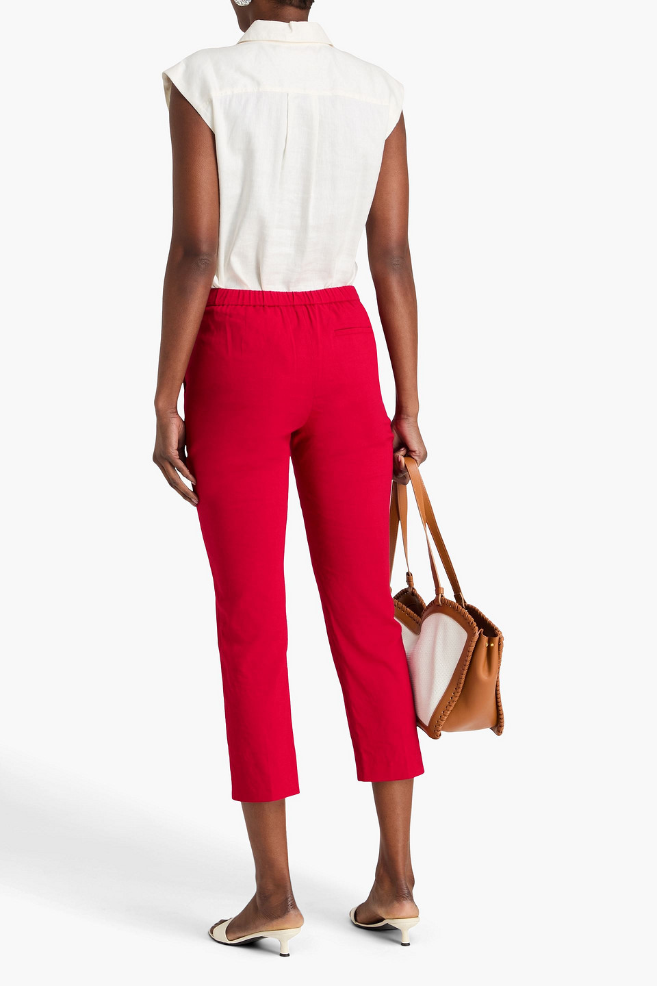  Theory - Treeca Cropped Linen-blend Tapered Pants - Burgundy - Us 0 
