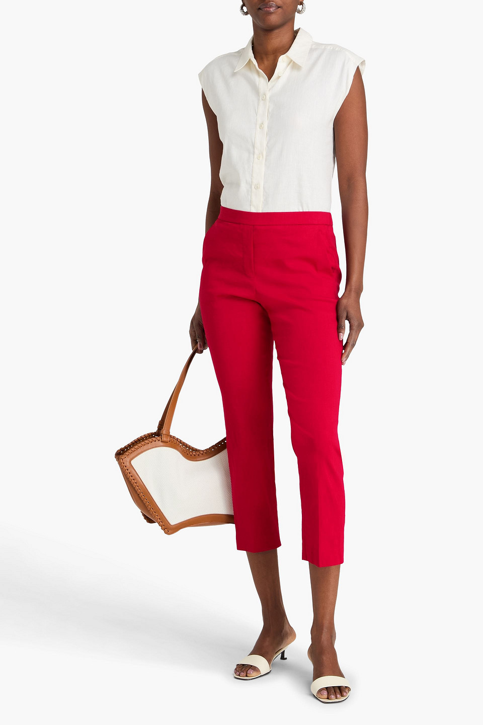  Theory - Treeca Cropped Linen-blend Tapered Pants - Burgundy - Us 0 