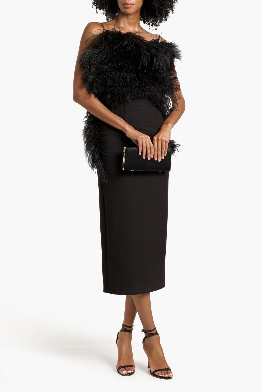 SPORTMAX Armida strapless feather-embellished crepe midi dress