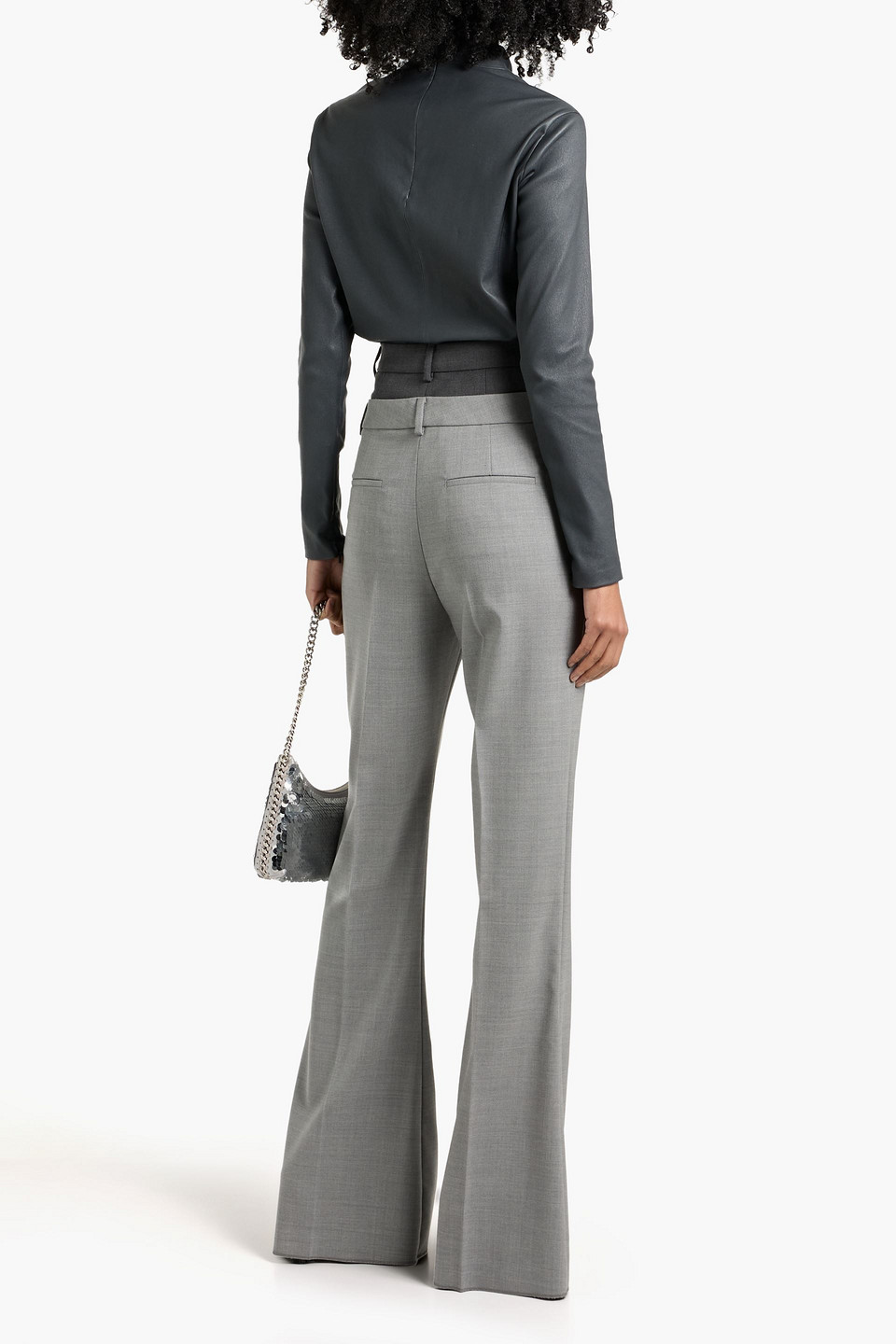 Sportmax Lince Layered Wool Flared Pants In Gray