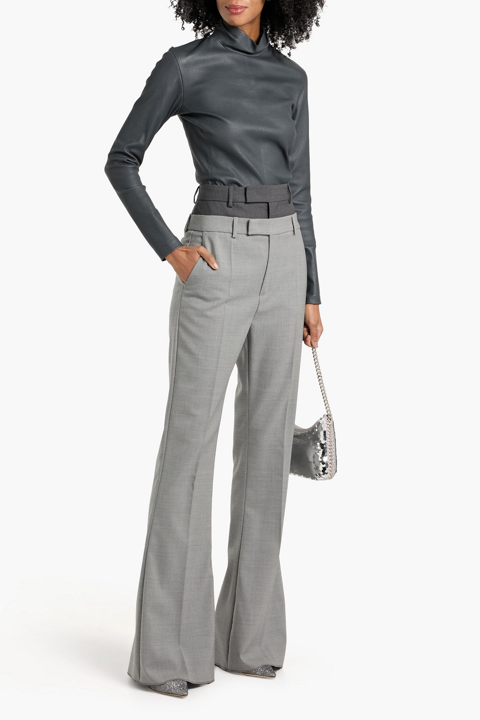 Sportmax Lince Layered Wool Flared Pants In Gray