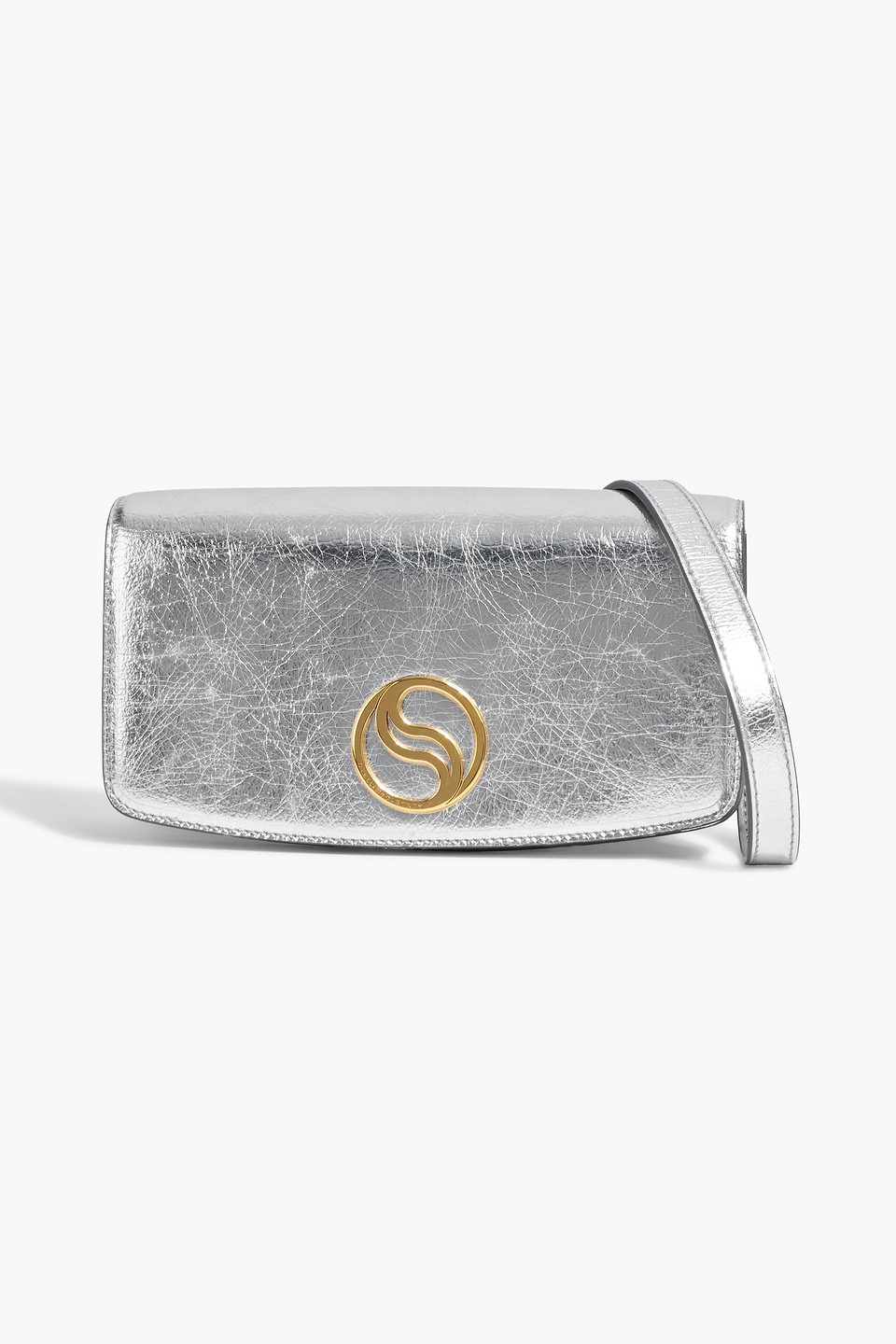 Stella Mccartney S-wave Metallic Textured Cross-body Bag In Silver
