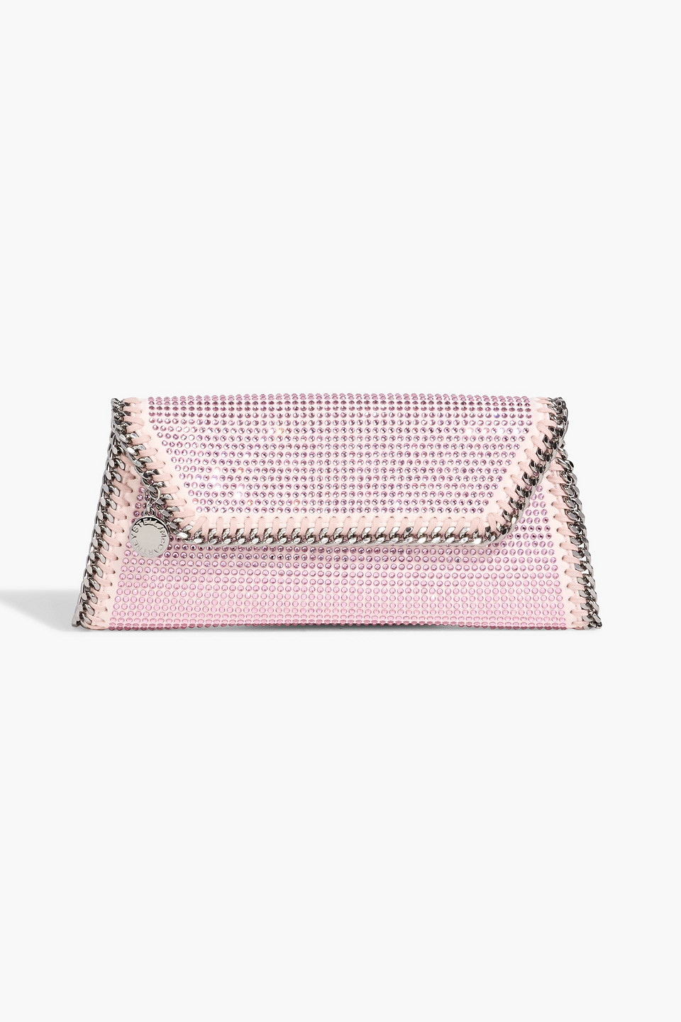 Stella Mccartney Falabella Crystal-embellished Satin Clutch In Pink