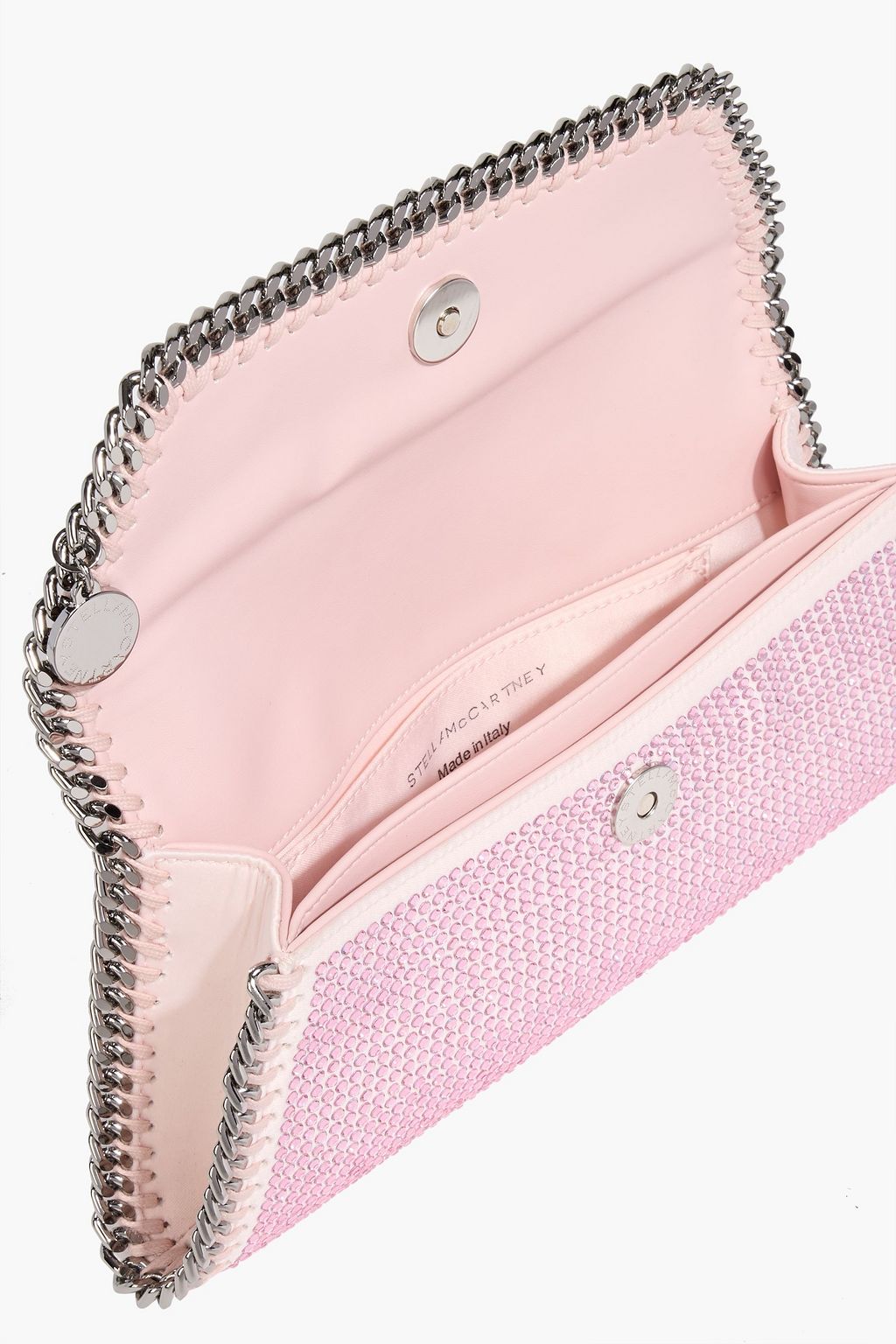 STELLA MCCARTNEY Falabella crystal-embellished satin clutch