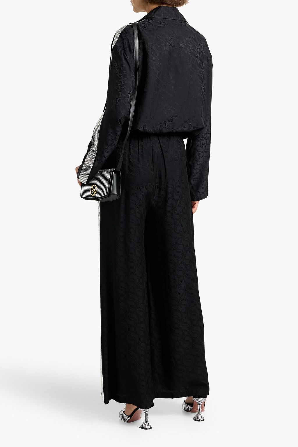 STELLA MCCARTNEY Crystal-embellished satin-jacquard wide-leg pants