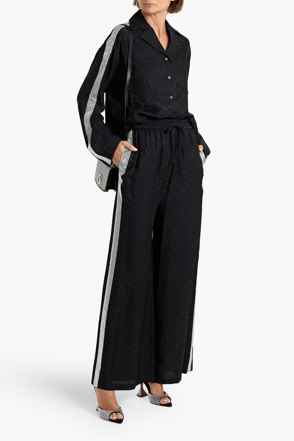 STELLA MCCARTNEY Crystal-embellished satin-jacquard wide-leg pants