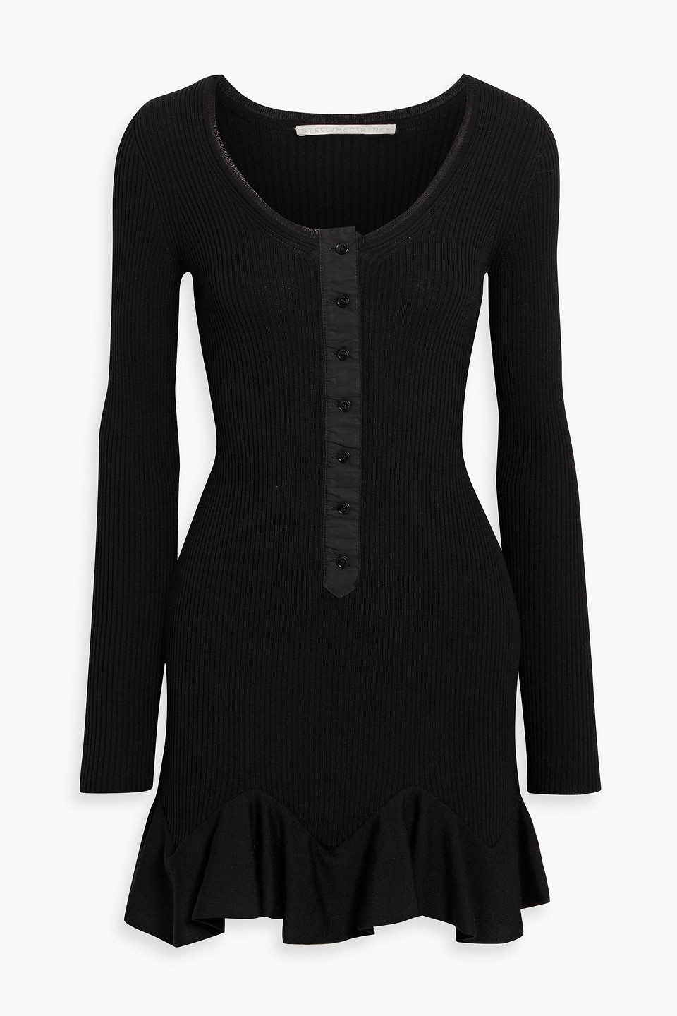 Stella Mccartney Fluted Ribbed Wool Mini Dress In Black