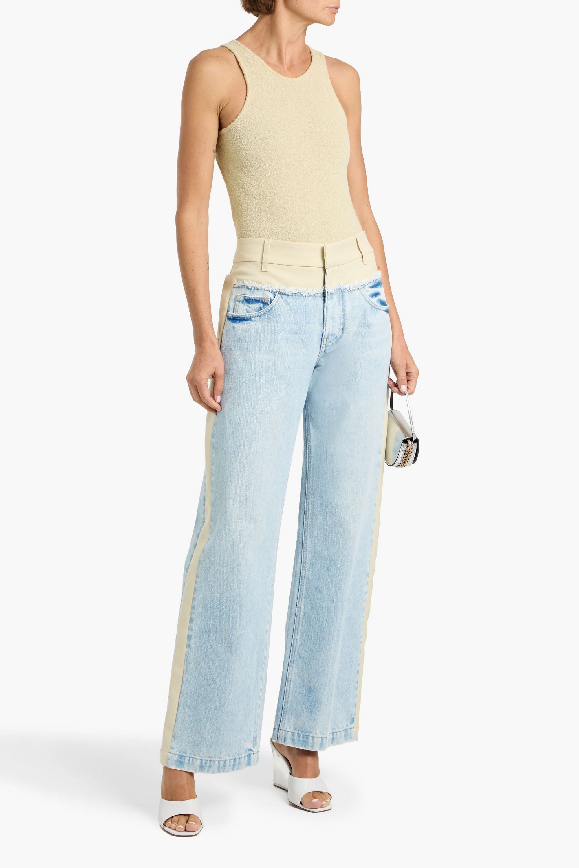 Stella McCartney Gabardine-paneled high-rise wide-leg jeans