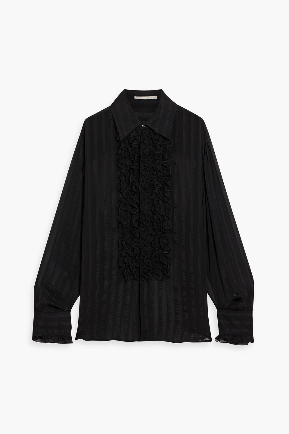 Stella Mccartney Striped Ruffled Silk-blend Crepe De Chine Shirt In Blue