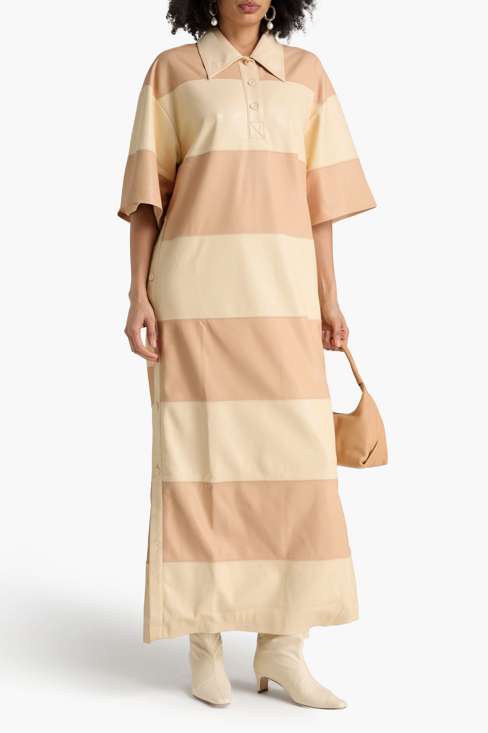  Nanushka - Hemdkleid In Maxilänge In Patchwork-optik Mit Streifen - Neutral - Xxs 