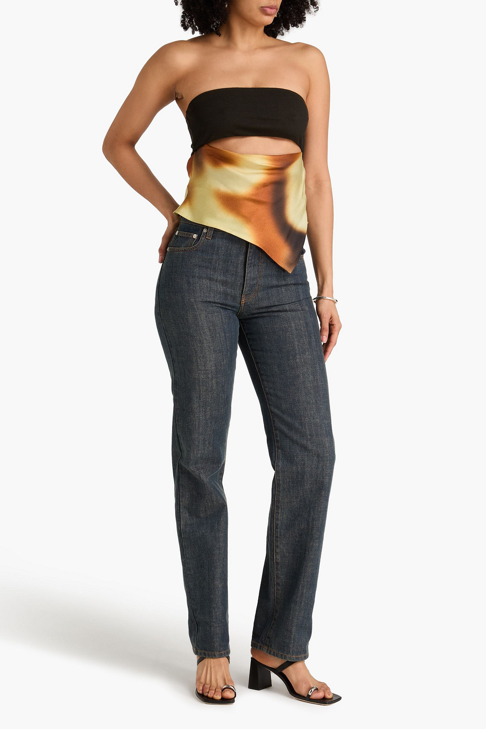  Nanushka - Trägerloses Oberteil Aus Jersey Und Seiden-twill Mit Batikmuster, Cut-outs Und Drapierung - Schwarz - Xxs 