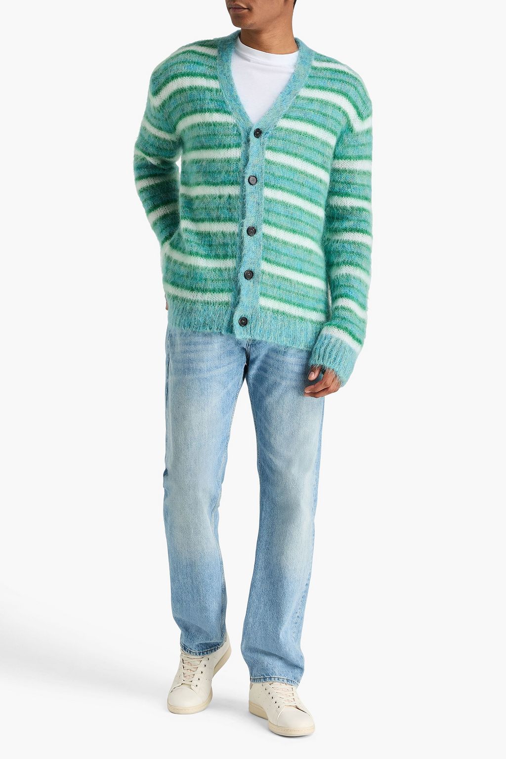 MARNI Striped mohair-blend cardigan