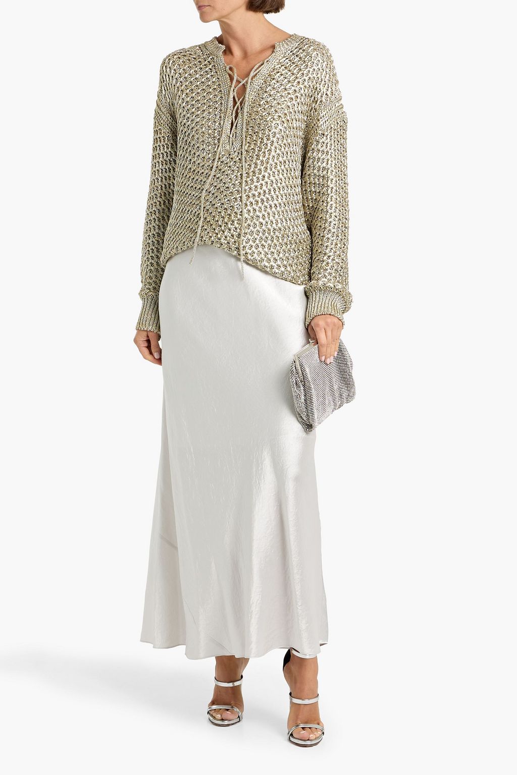 STELLA MCCARTNEY Lace-up metallic cotton-blend sweater