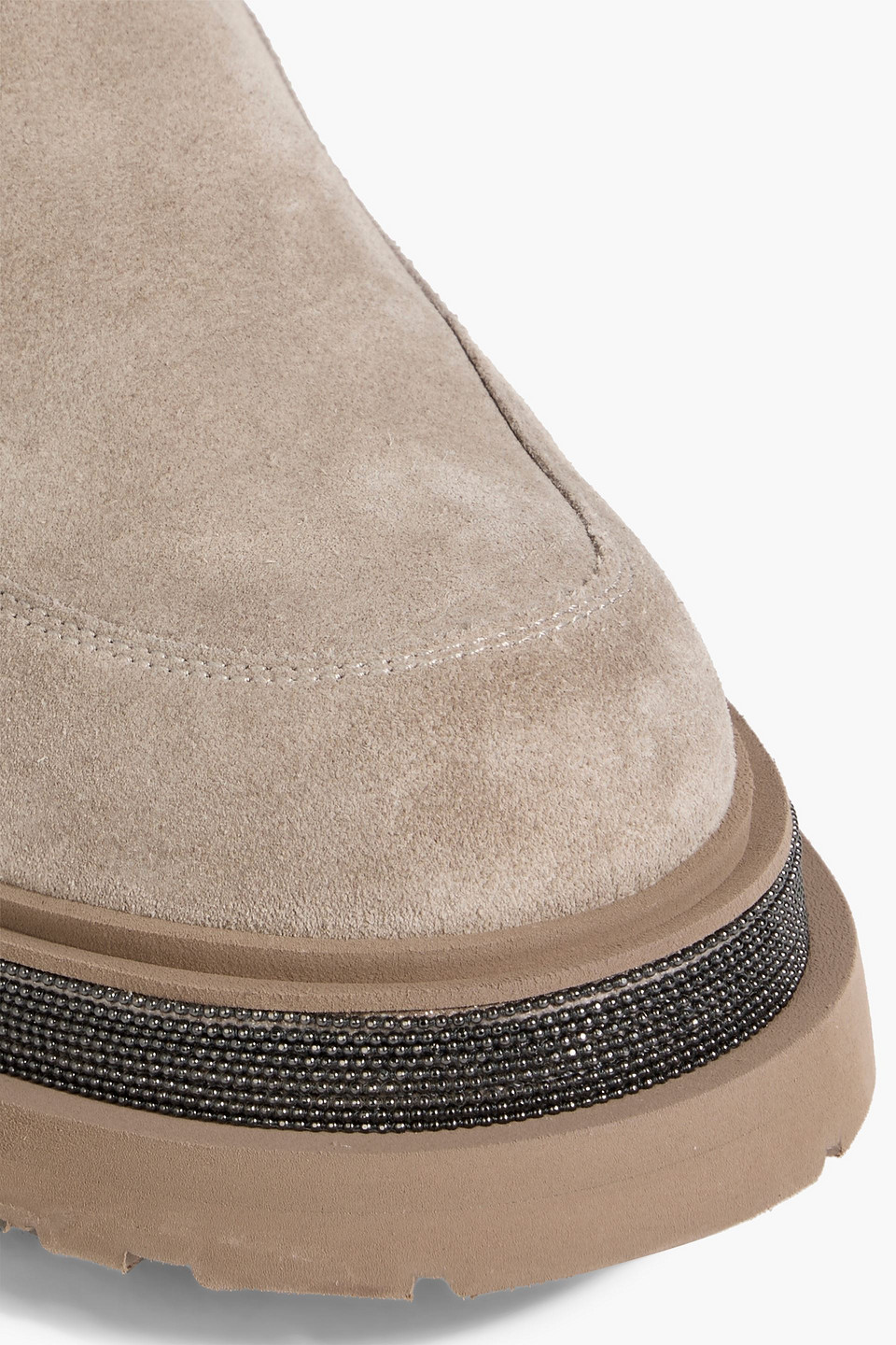 Brunello Cucinelli Bead-embellished Suede And Stretch-knit Chelsea Boots In Multi
