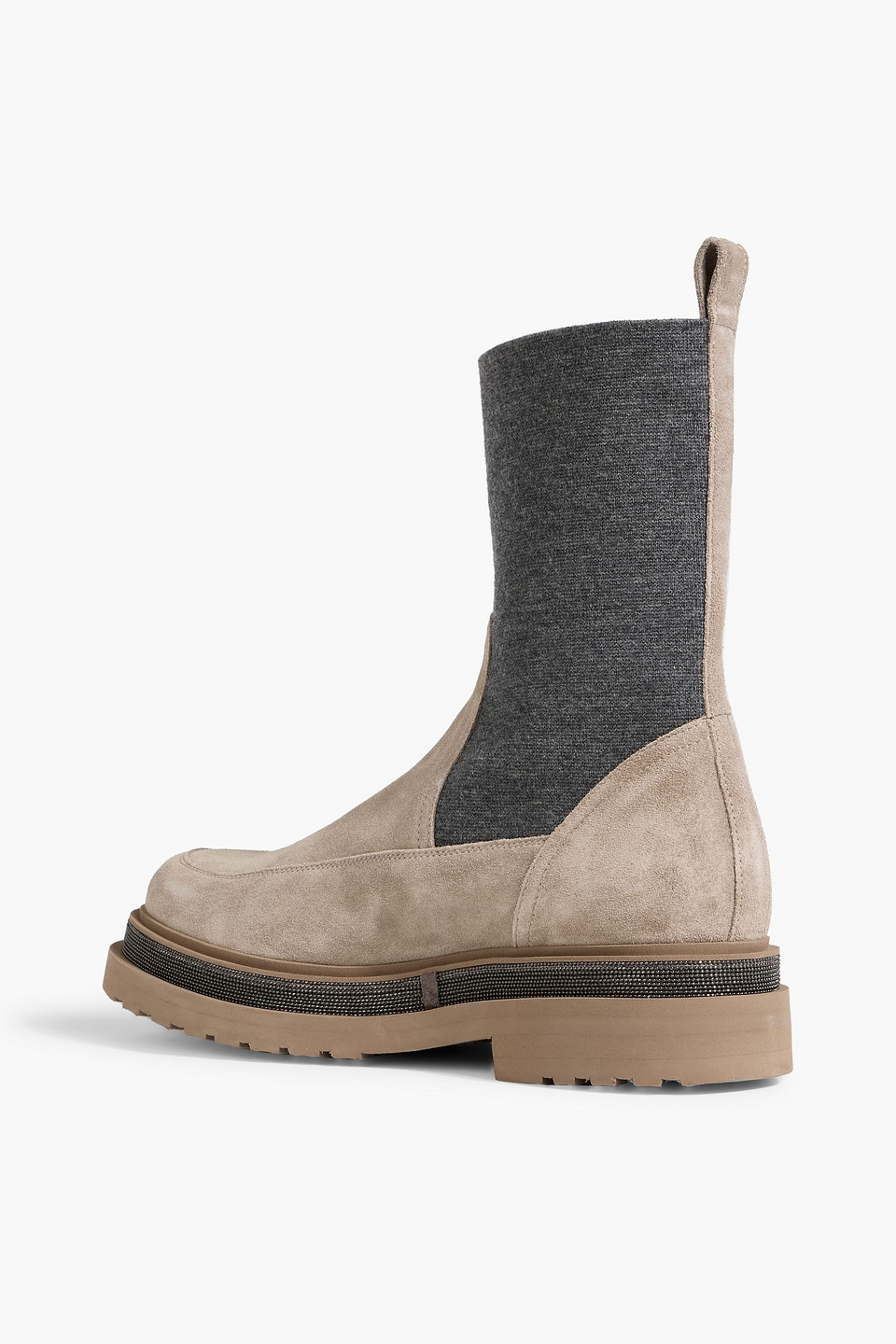 Brunello Cucinelli Bead-embellished Suede And Stretch-knit Chelsea Boots In Multi