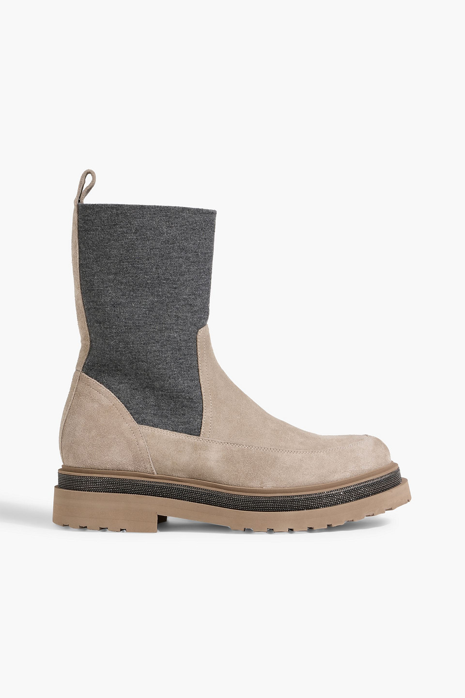 Brunello Cucinelli Bead-embellished Suede And Stretch-knit Chelsea Boots In Multi