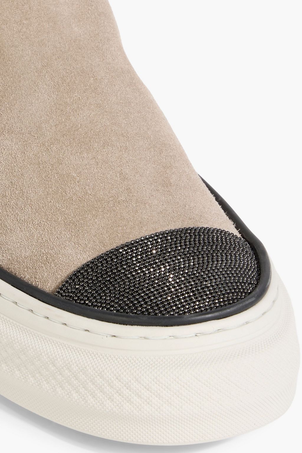 BRUNELLO CUCINELLI Bead-embellished suede high-top slip-on sneakers