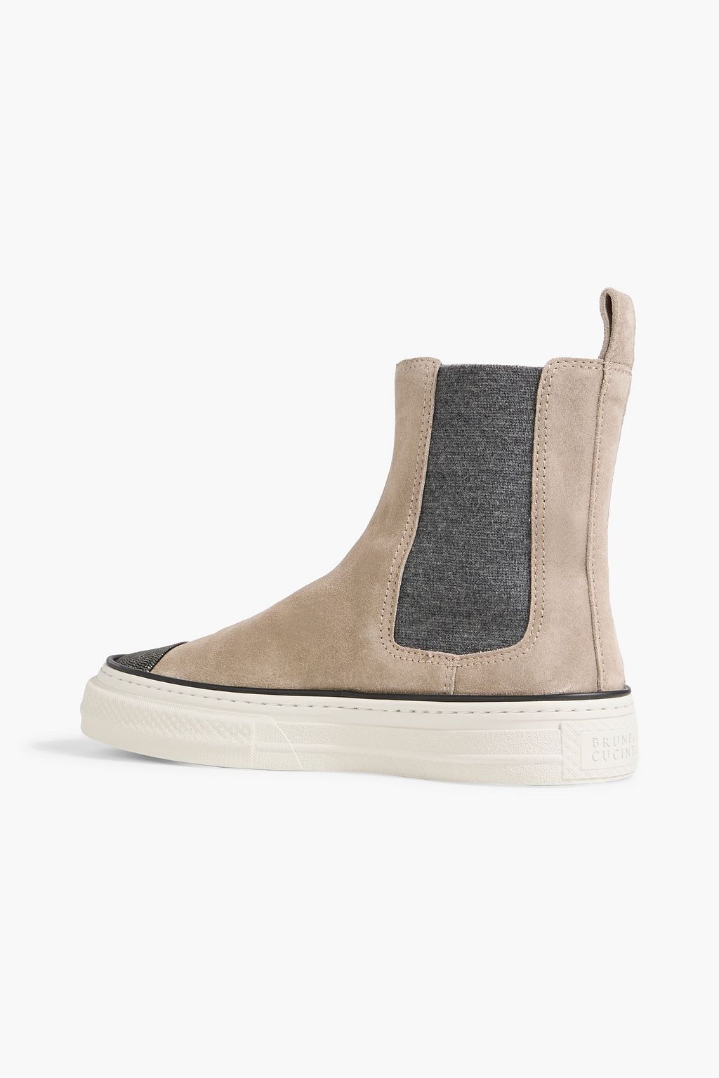 BRUNELLO CUCINELLI Bead-embellished suede high-top slip-on sneakers