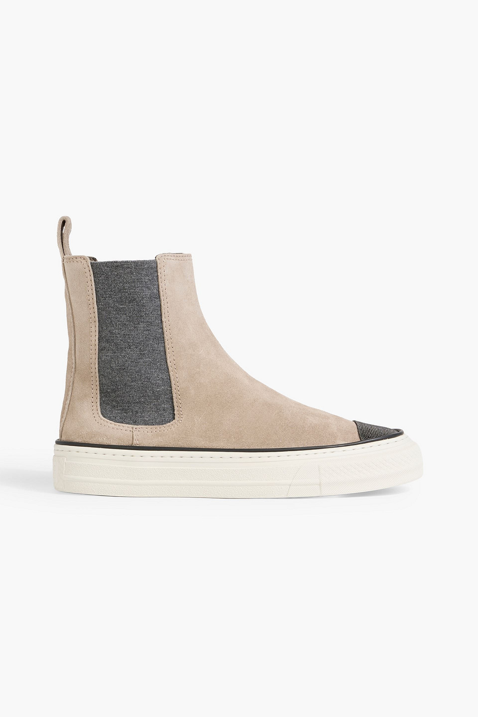 Brunello Cucinelli Bead-embellished Suede High-top Slip-on Sneakers In Nude