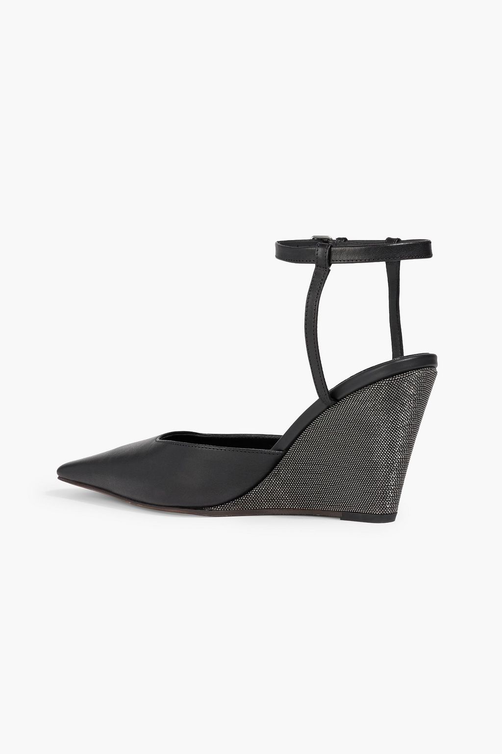 BRUNELLO CUCINELLI Bead-embellished leather wedge pumps