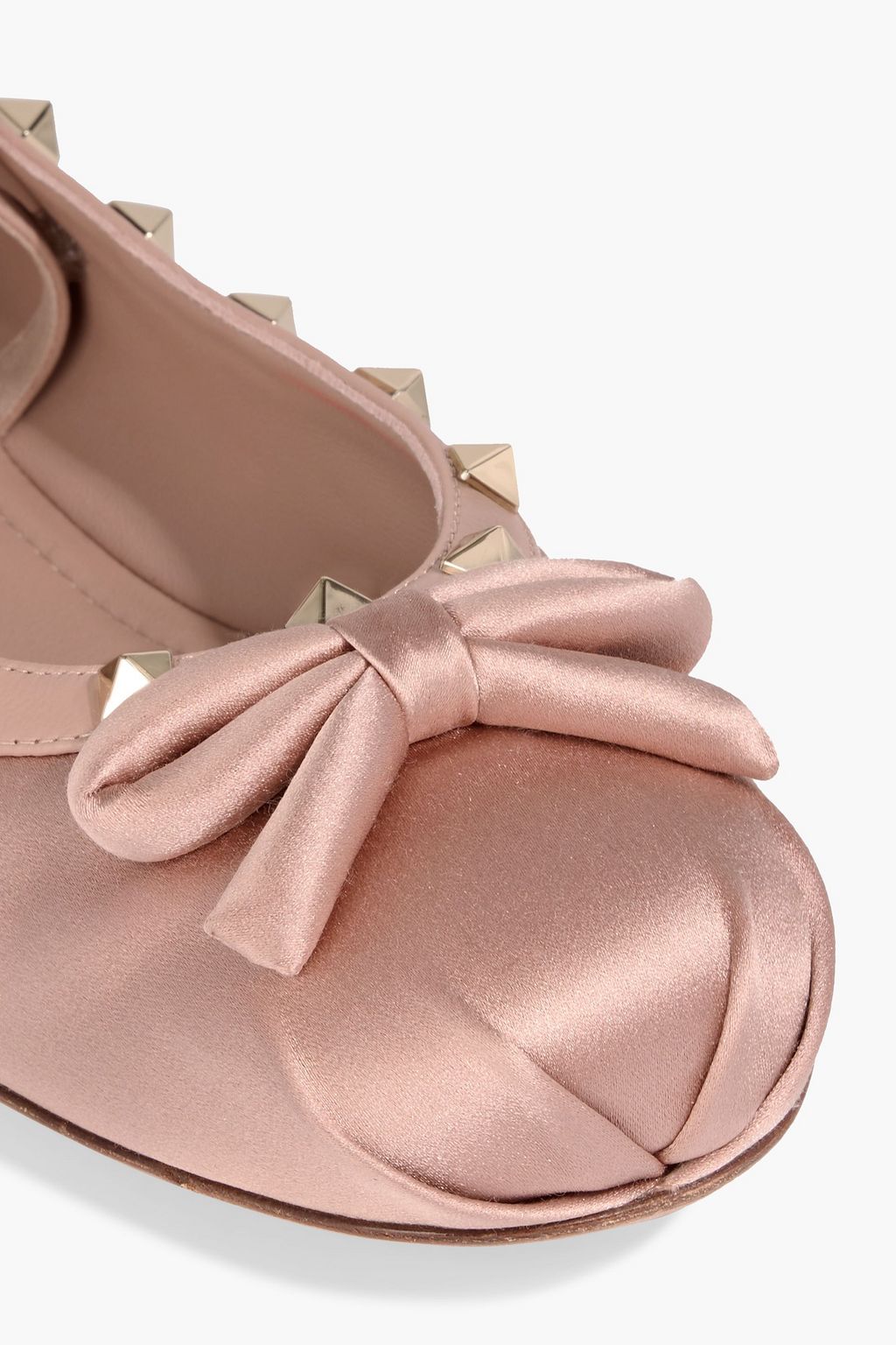 VALENTINO GARAVANI Rockstud leather-trimmed ballet flats