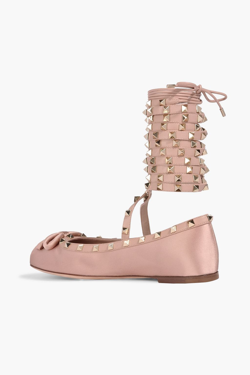 VALENTINO GARAVANI Rockstud leather-trimmed ballet flats