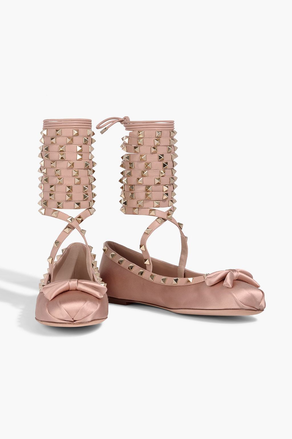 VALENTINO GARAVANI Rockstud leather-trimmed ballet flats
